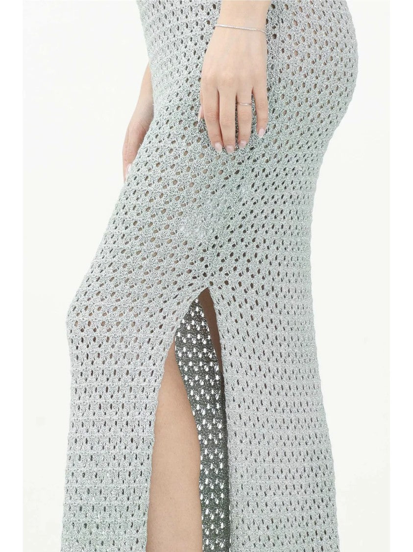 Akep Green Viscose Polyester Straight Knit Dress