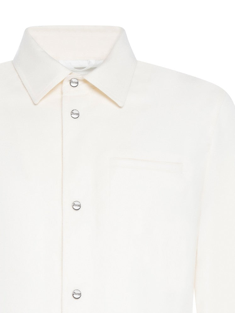 Herno Ivory Silk-Cashmere Jacket With Metal Logo Plate