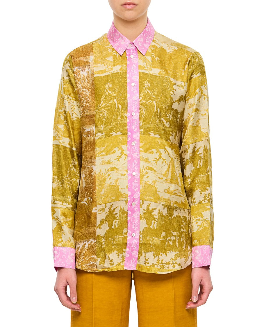 Pierre-Louis Mascia Yellow/Pink Printed Shirt With Pointed Collar