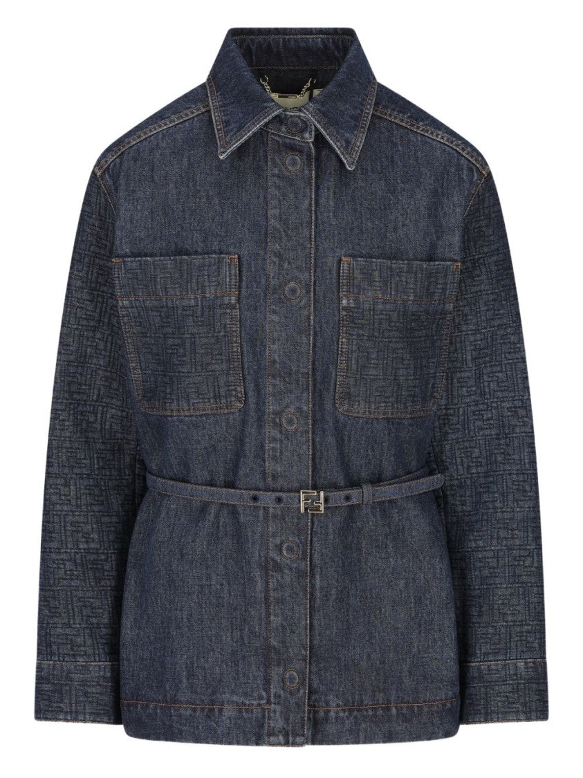 Fendi Dark Denim Jacket With Tailored Waist