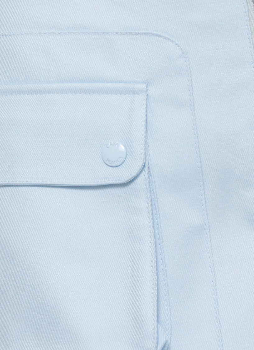 Casablanca Structured Light Blue Cotton Mini Skirt With Flap Pockets