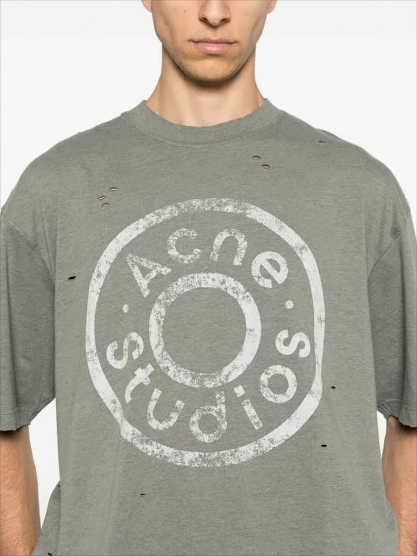 Acne Studios Relaxed Fit Grey Distressed Logo T-Shirt