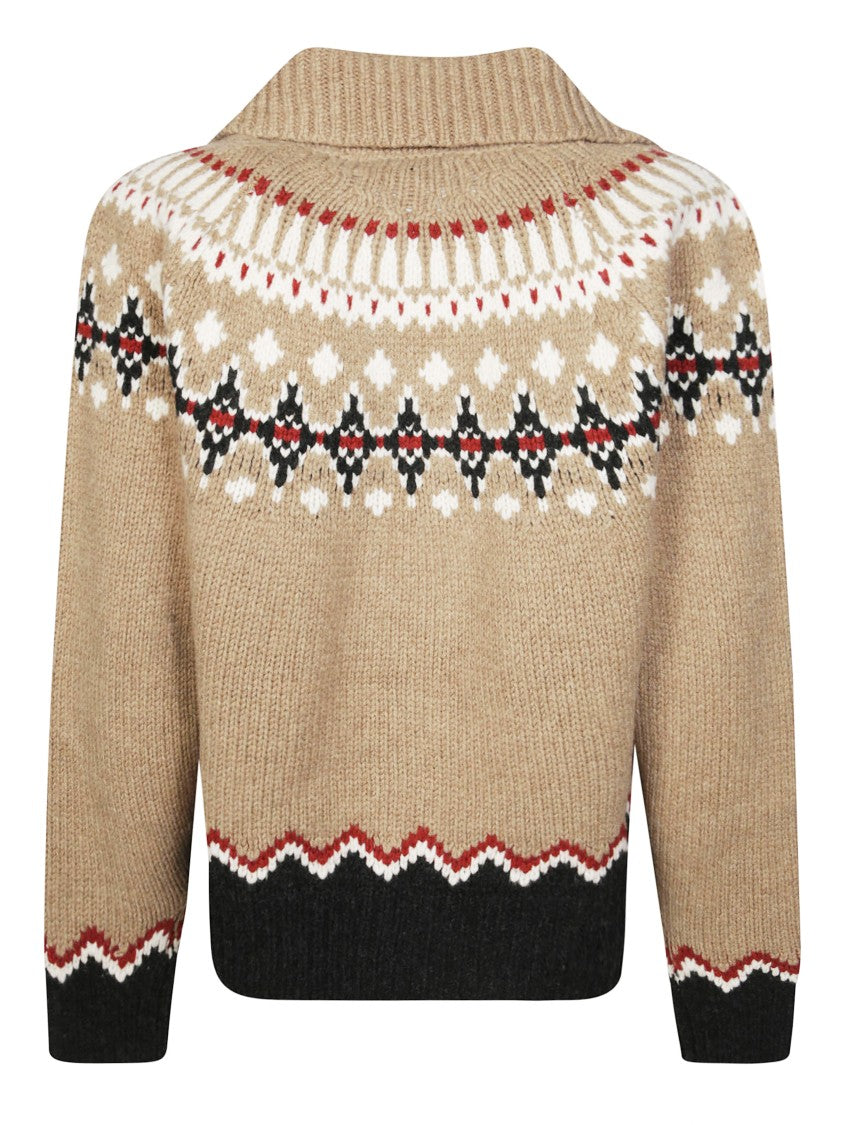 Alanui Button-Down Cardigan With Contrasting Zigzag Detailing