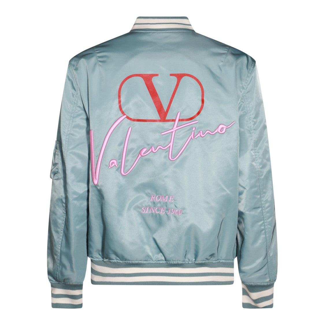 Valentino Light Blue Satin-Finish Casual Jacket With Logo Detail