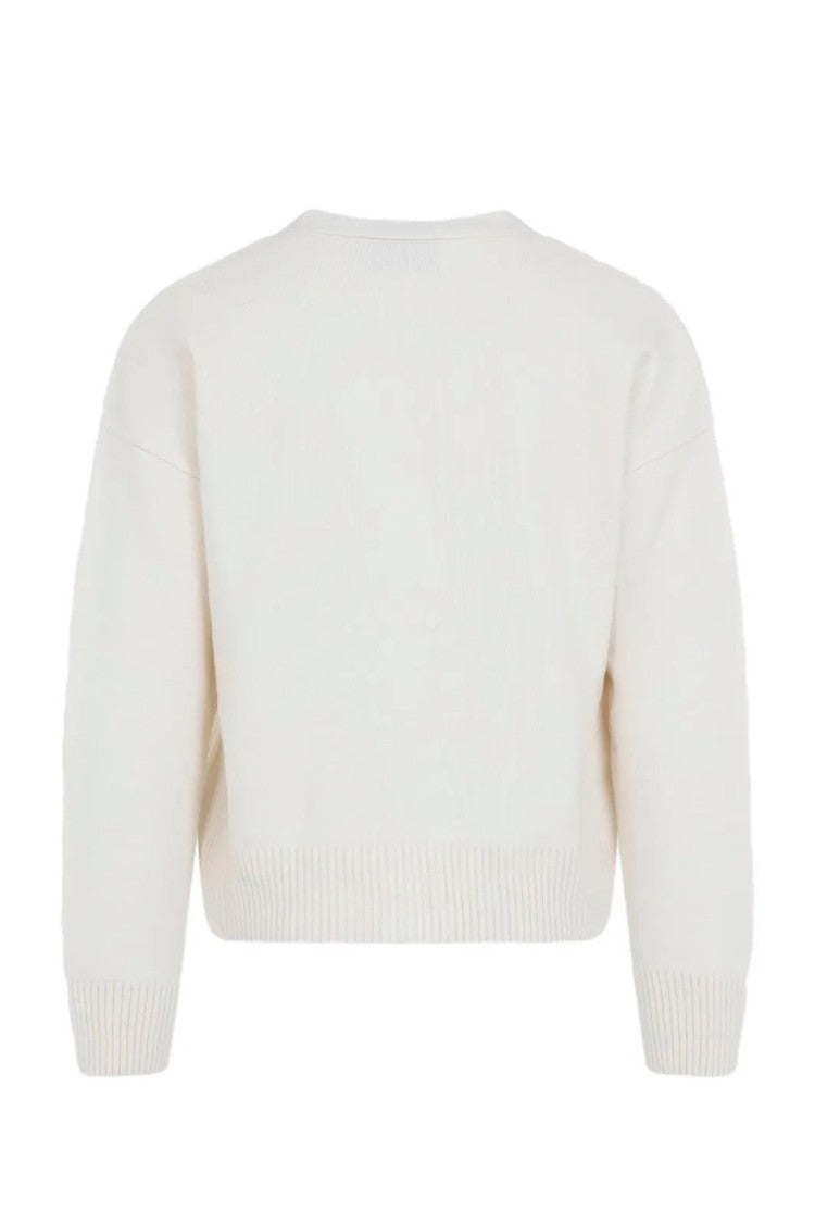 Ami Paris White Wool-Cashmere Blend Cropped Cardigan