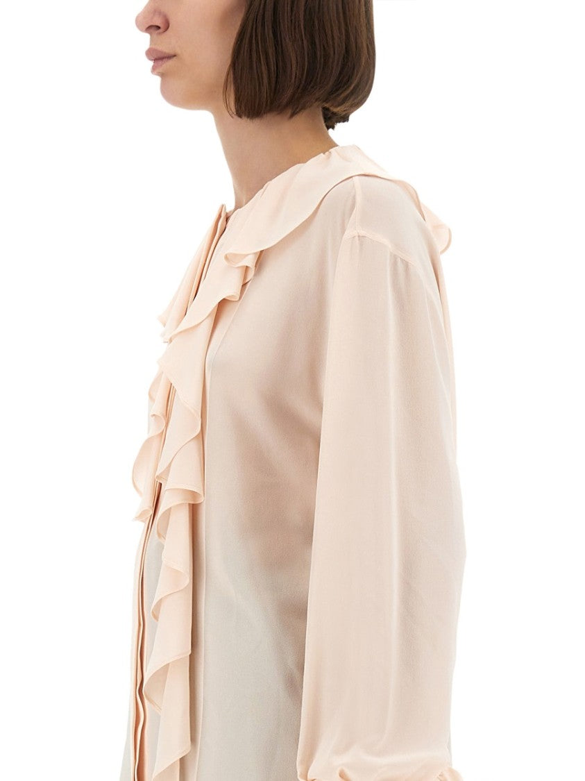 Alexander Mcqueen Silk Ruffle Shirt With Flattering Silhouette