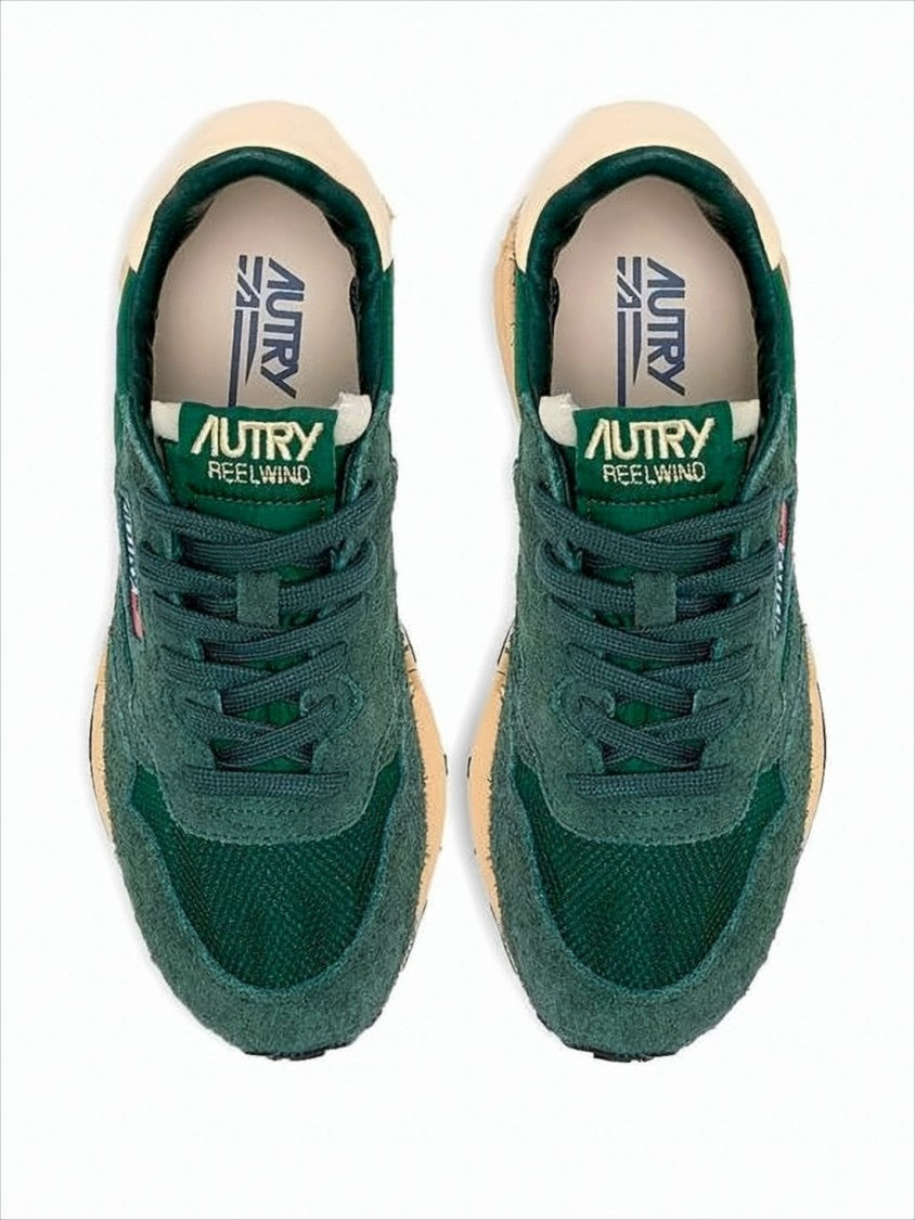 Autry Textured Green Low-Top Sneakers With Suede