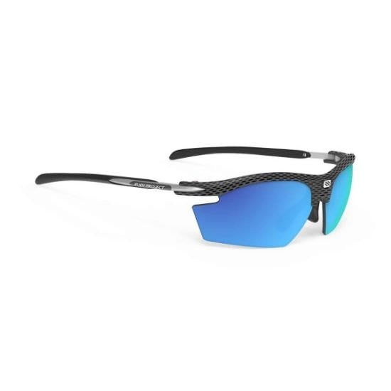 Rudy Project Semi-Rimless Frame Sunglasses With Textured Black Pattern And Blue Mirrored Lenses
