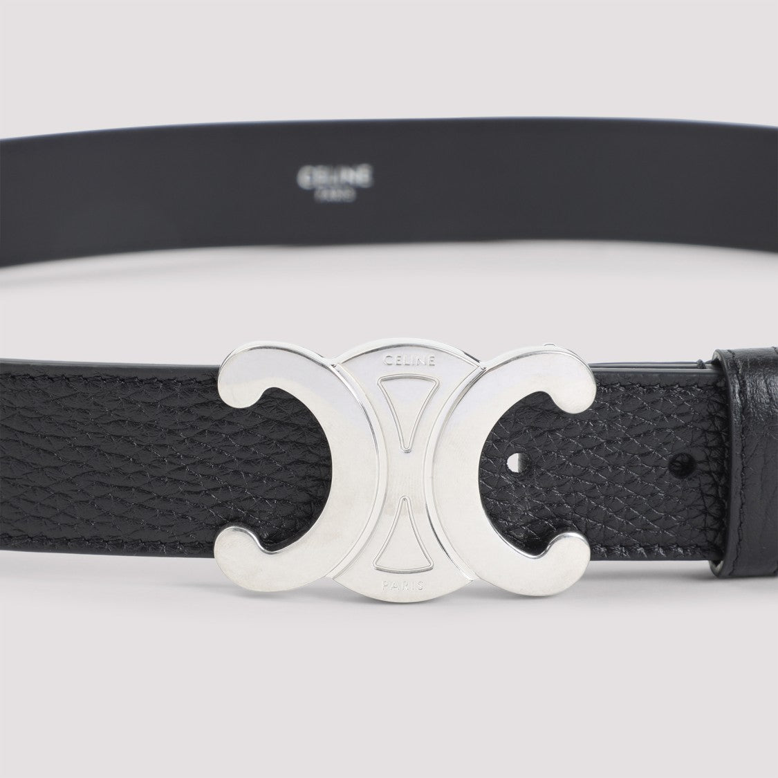 Celine Textured Calf Leather Belt With Distinctive Silver-Toned Buckle