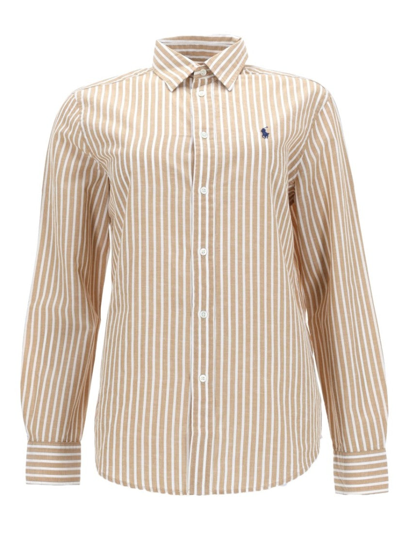 Polo Ralph Lauren Beige Striped Cotton-Linen Casual Shirt