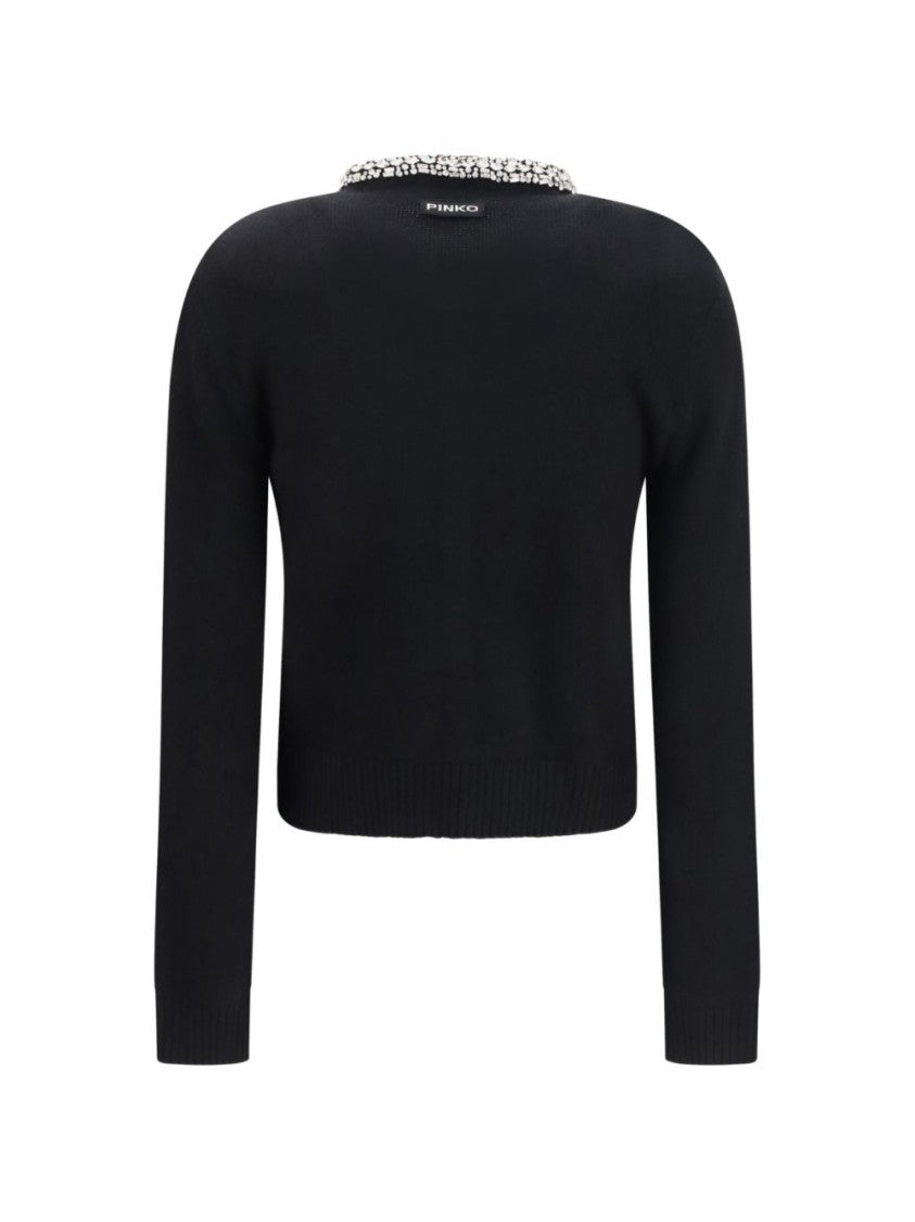 Pinko Cropped Embellished Fitted Sweater