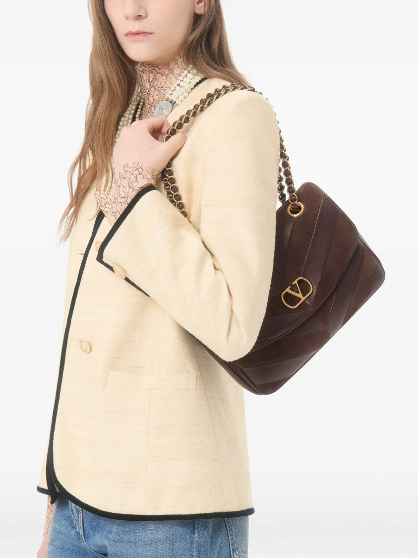 Valentino Djuna Medium Chevron Suede Shoulder Bag