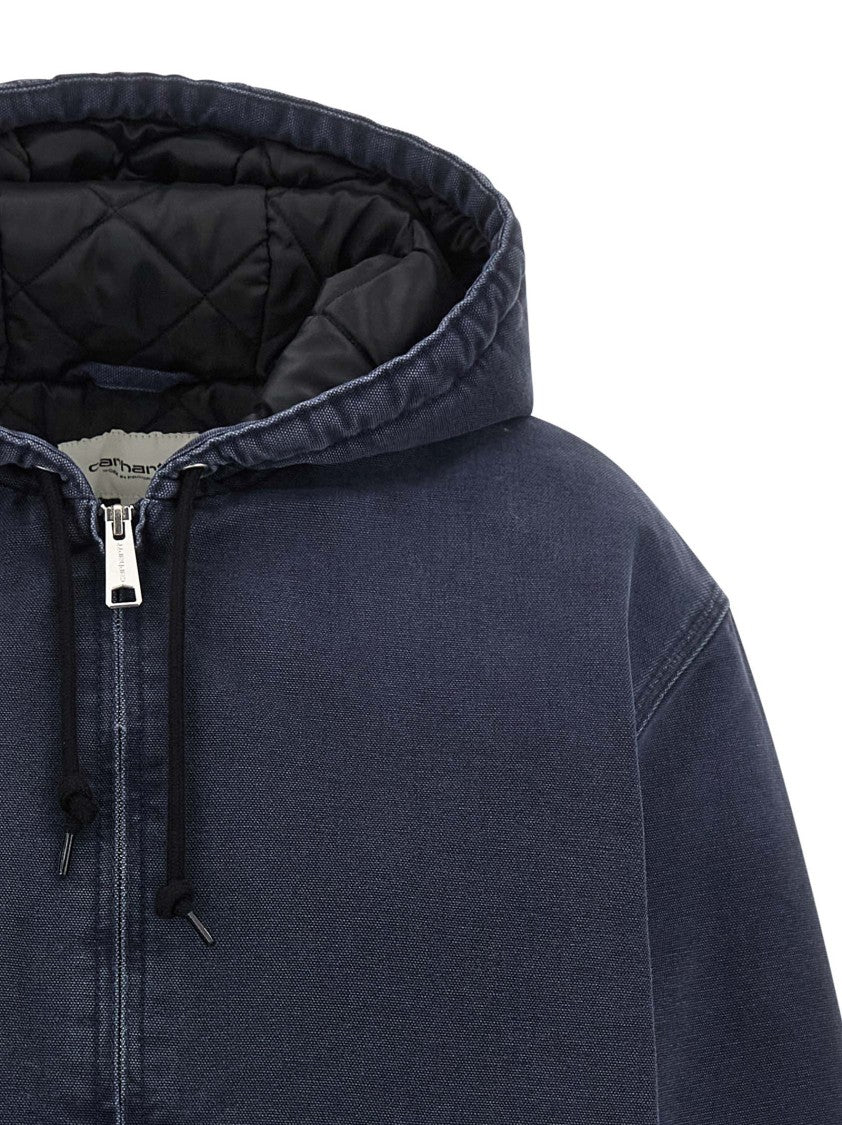 Carhartt Wip Garment-Dyed Blue Jacket With Adjustable Hood And Quilted Lining