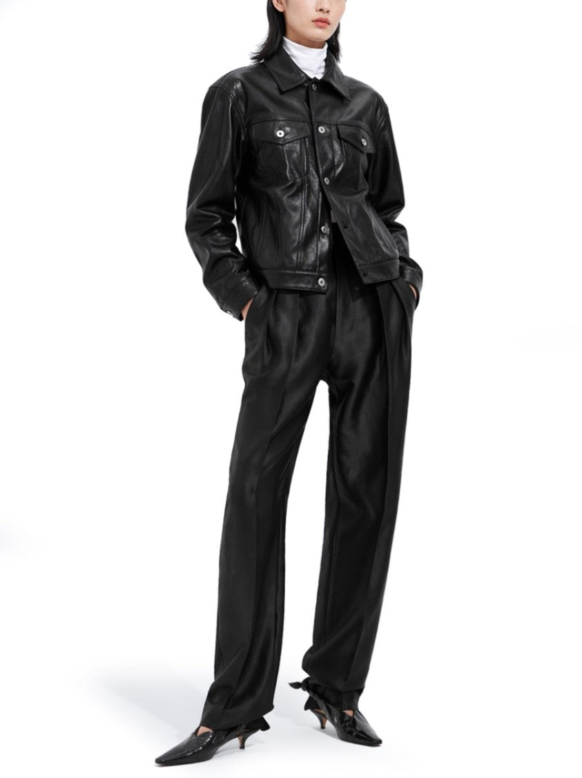 Bottega Veneta Leather Jacket With Woven Detail And Structured Collar