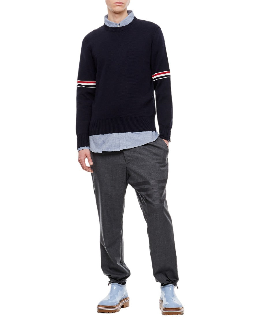 Thom Browne Milano Stitch Crewneck Pullover With Distinctive Striped Accents