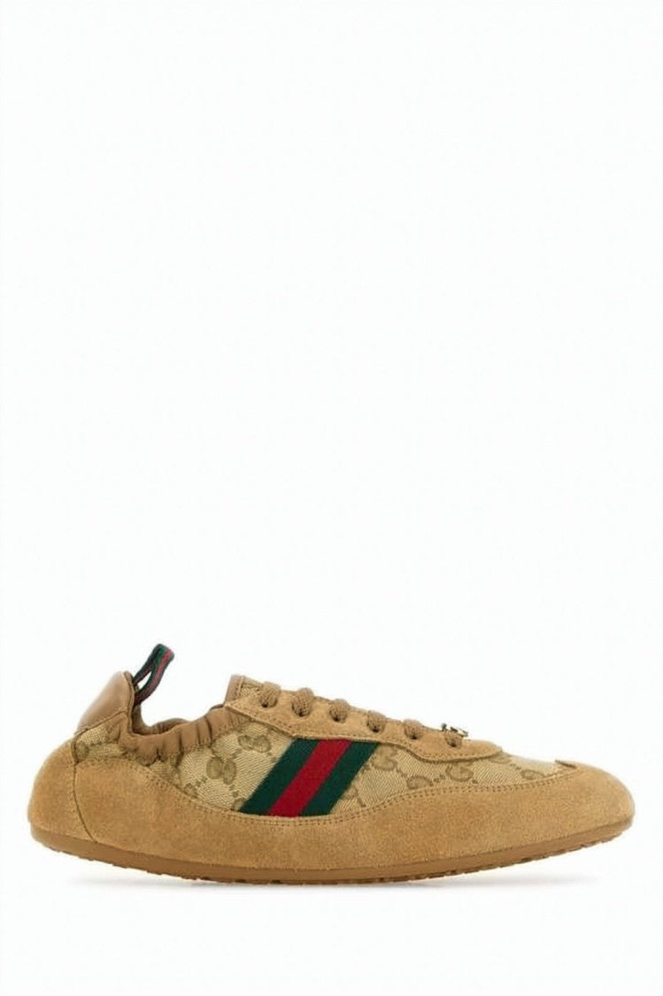 Gucci Low-Profile Suede And Canvas Sneakers With Monogram Pattern