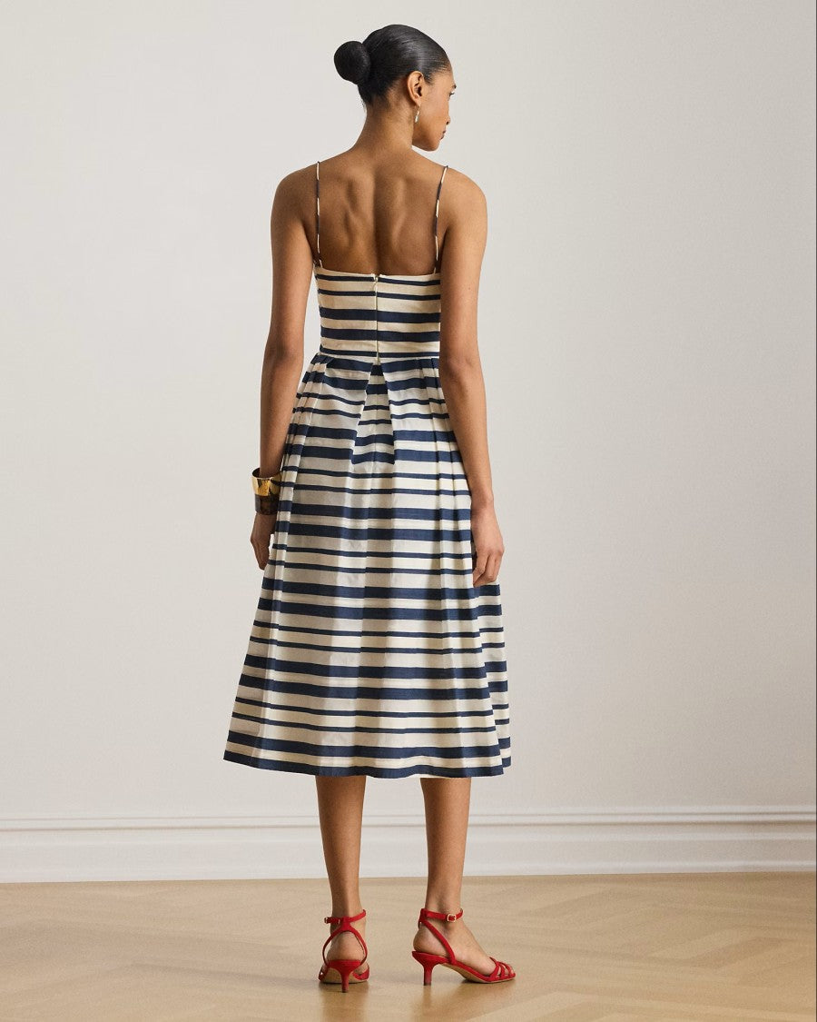 Lauren Ralph Lauren - Striped Satin Sleeveless Cocktail Dress - Womens - Blue