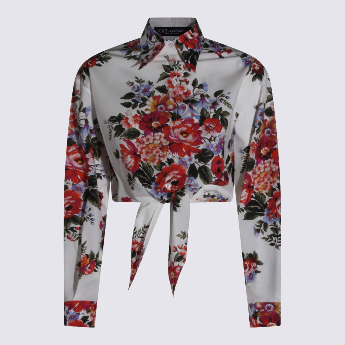 Dolce & Gabbana White Floral Tie-Front Cropped Shirt