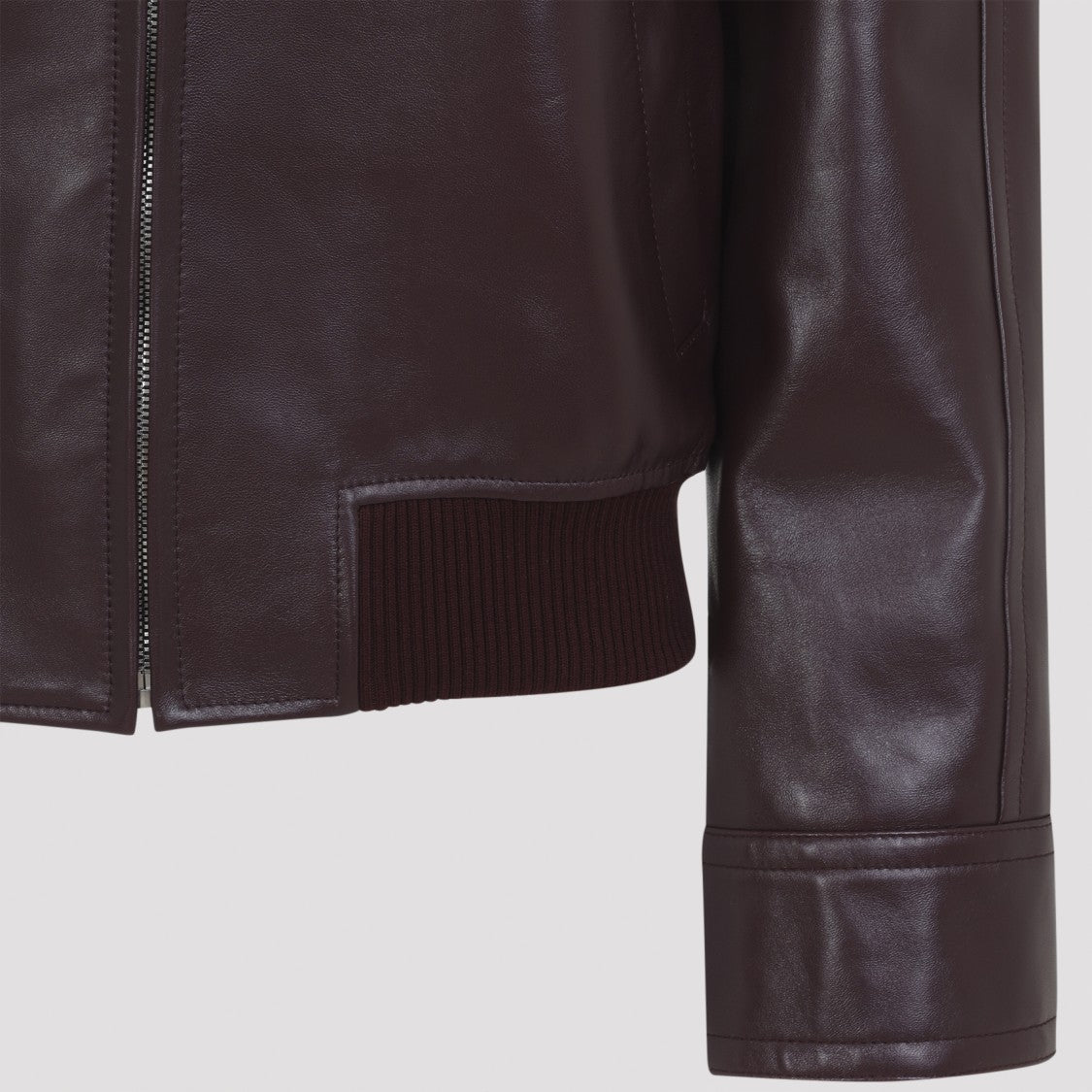 Bottega Veneta Bordeaux Leather Jacket With Intrecciato Collar