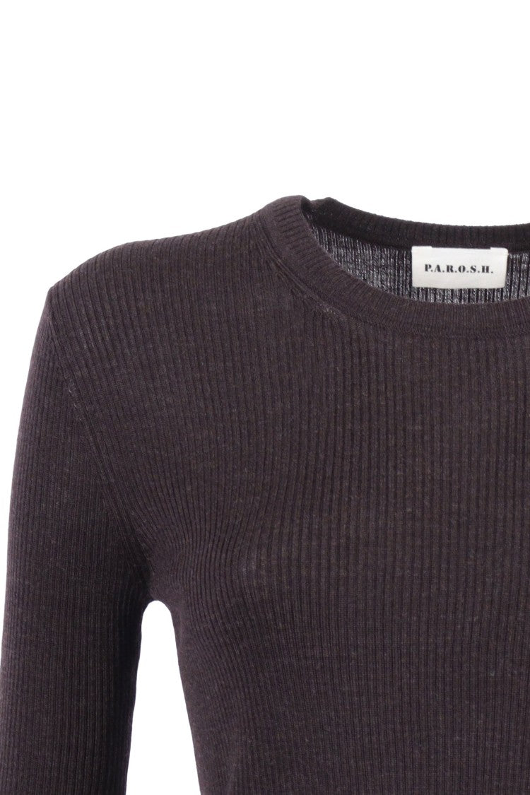 P.A.R.O.S.H. Fitted Short-Sleeved Wool Top With Ribbed Texture