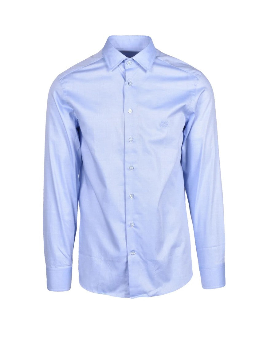 Etro Light Blue Logo Embroidered Cotton Shirt