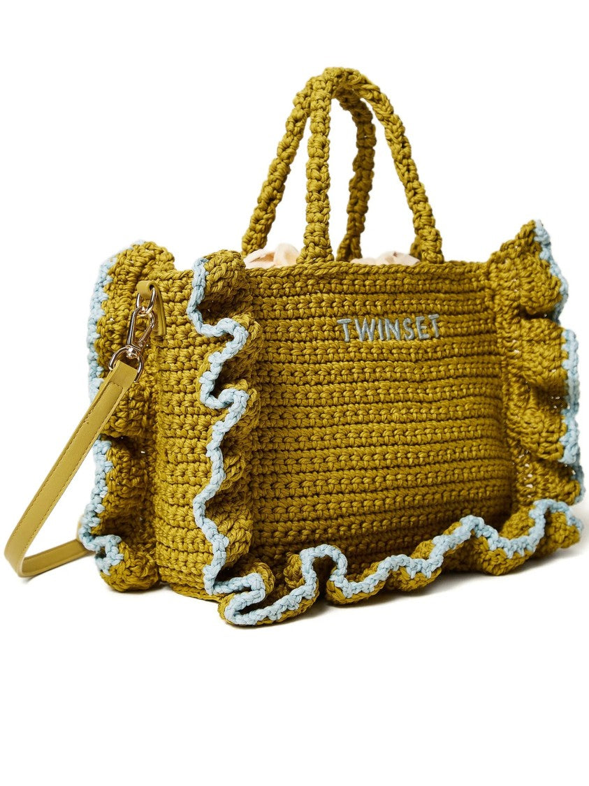 Twin-Set Mustard Yellow Rectangular Knit Handbag