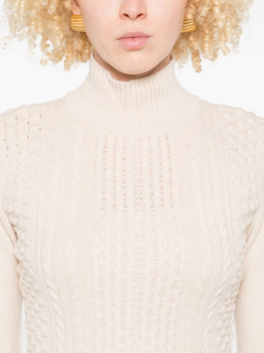 Twin-Set Cable Knit Turtleneck Sweater With Textured Pattern