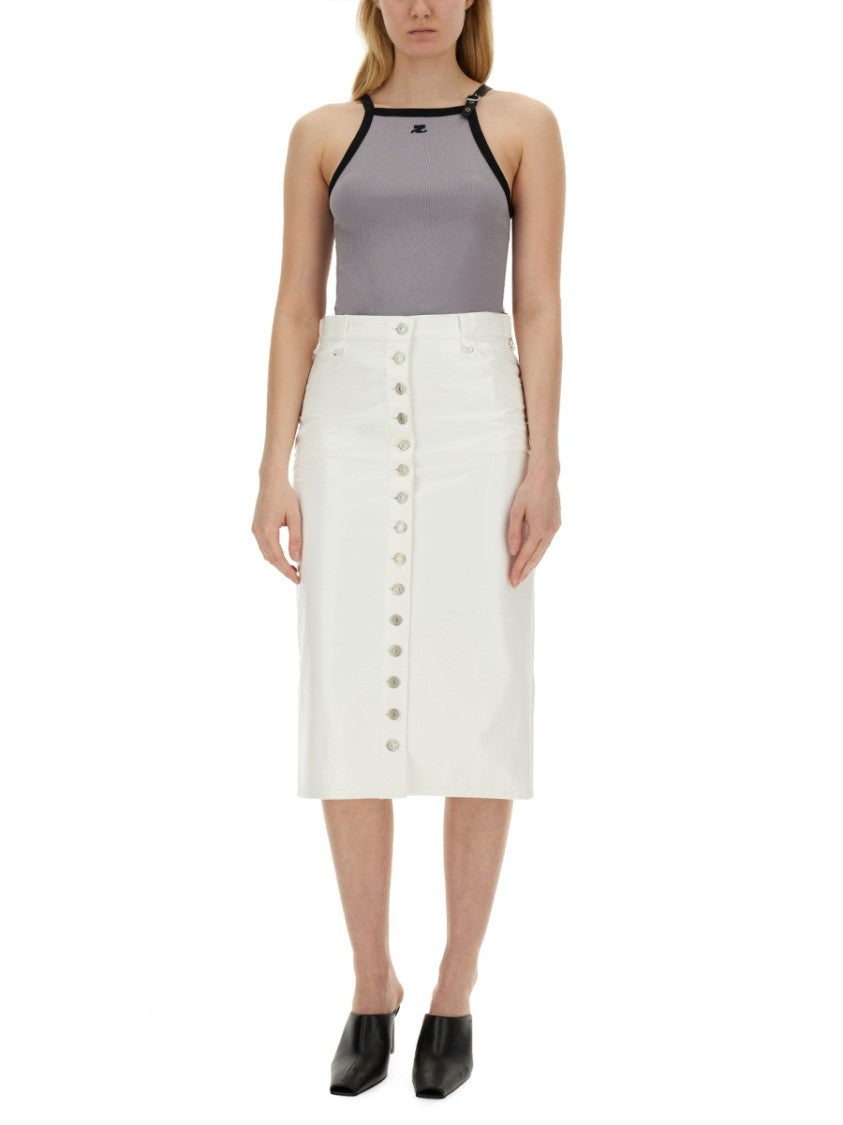 Courrèges Fitted Top With Central Logo And Contrasting Trim