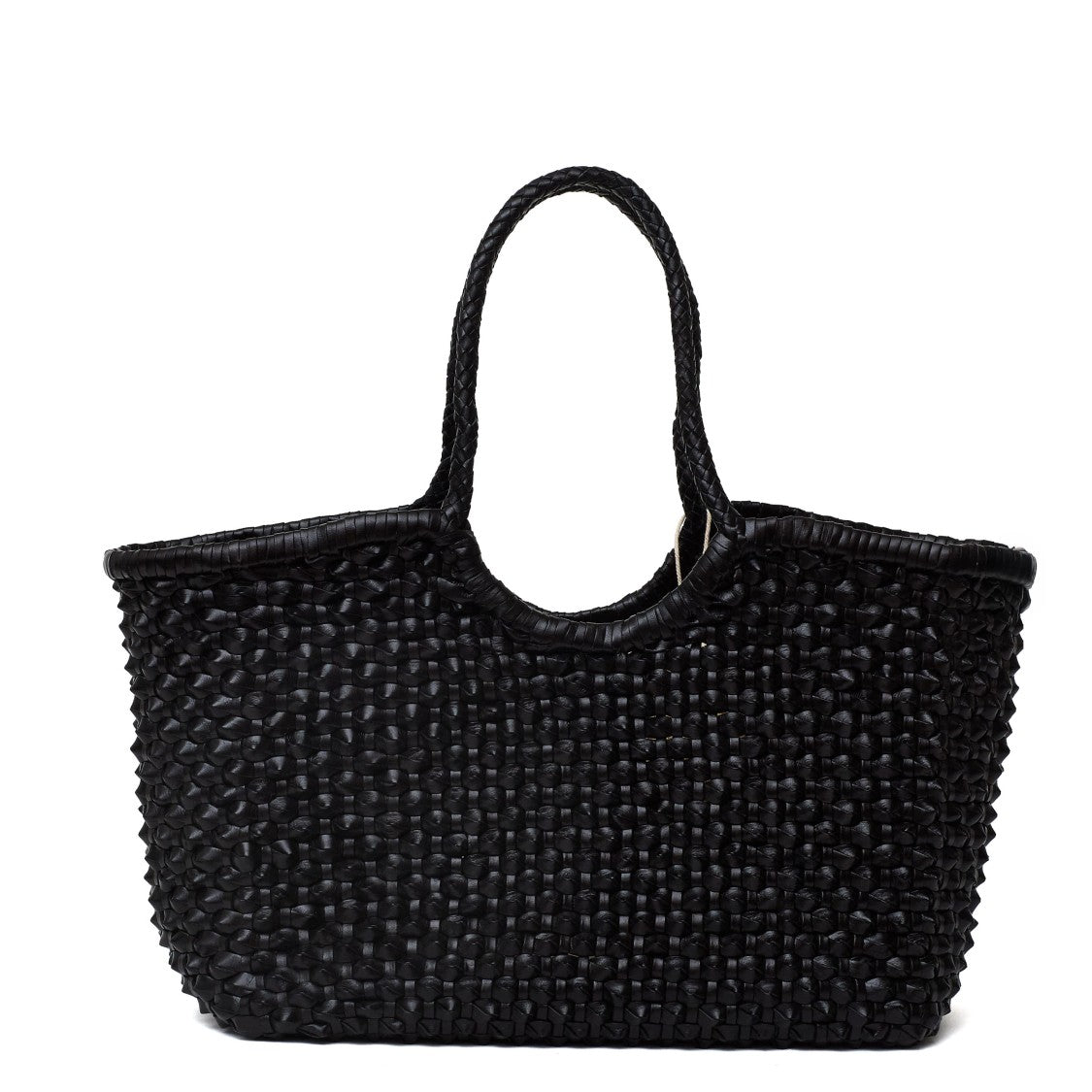 Dragon Diffusion Nantucket Cactus Weave Handwoven Black Buffalo Leather Tote Bag
