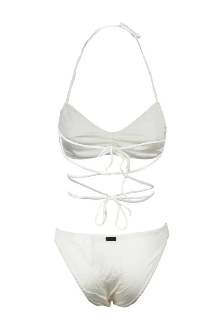 Liviana Conti Fluid-Texture White Bikini With Halter Neck And Intricate Straps