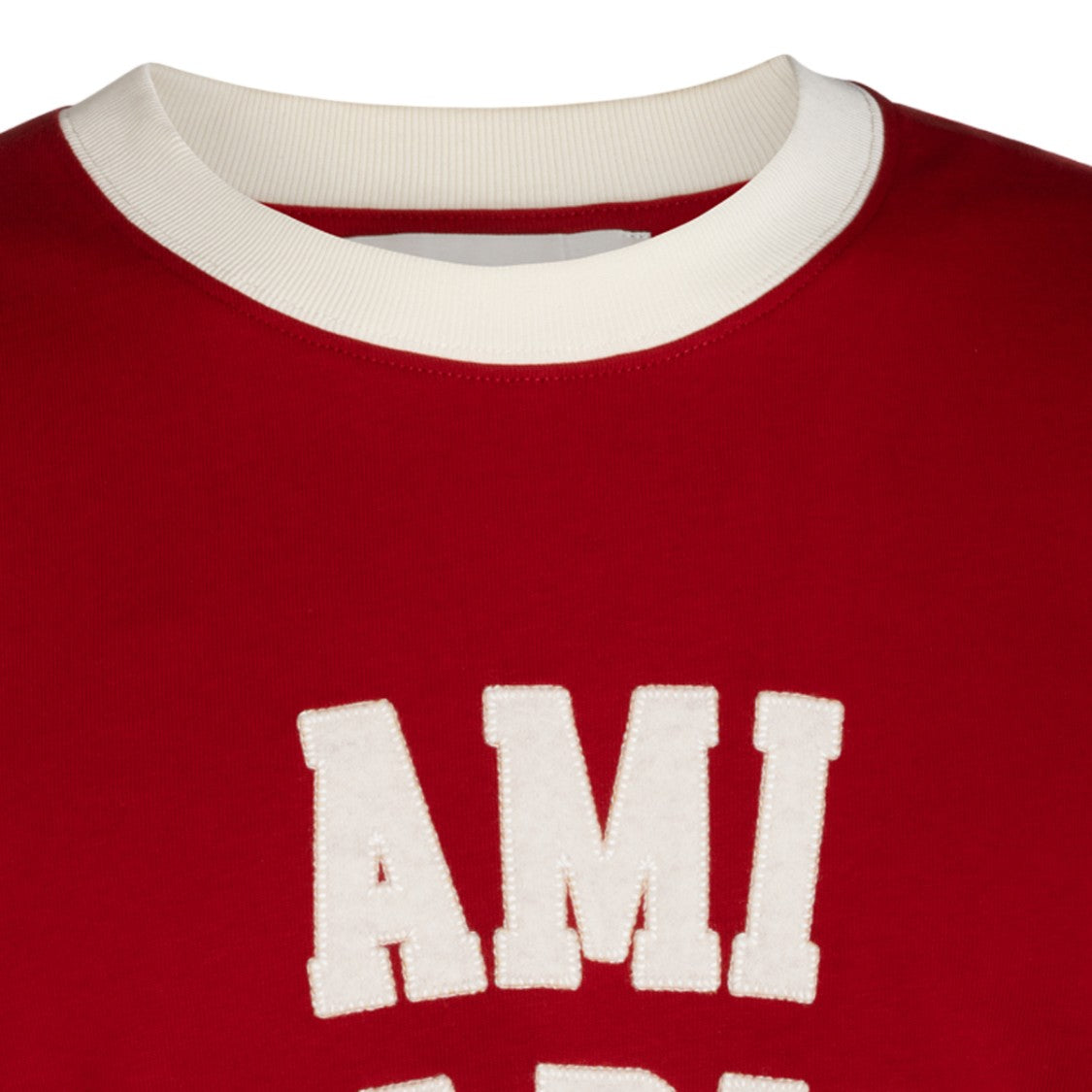 Ami Paris Bold Red Collegiate-Style T-Shirt With Textured Lettering
