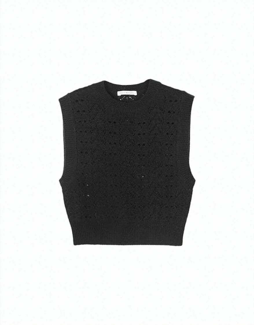 Cecilie Bahnsen Cropped Black Wool Knitted Vest
