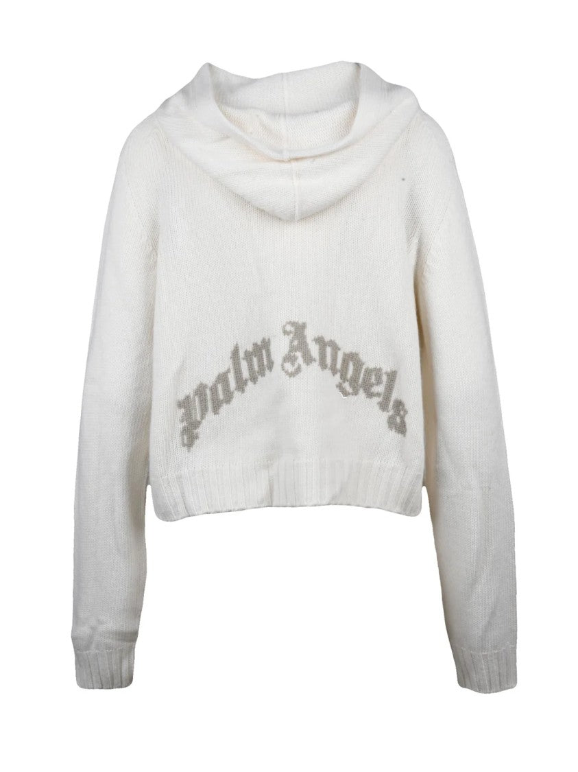 Palm Angels Short Hooded Sweater With Kangaroo Pocket And Text Detail