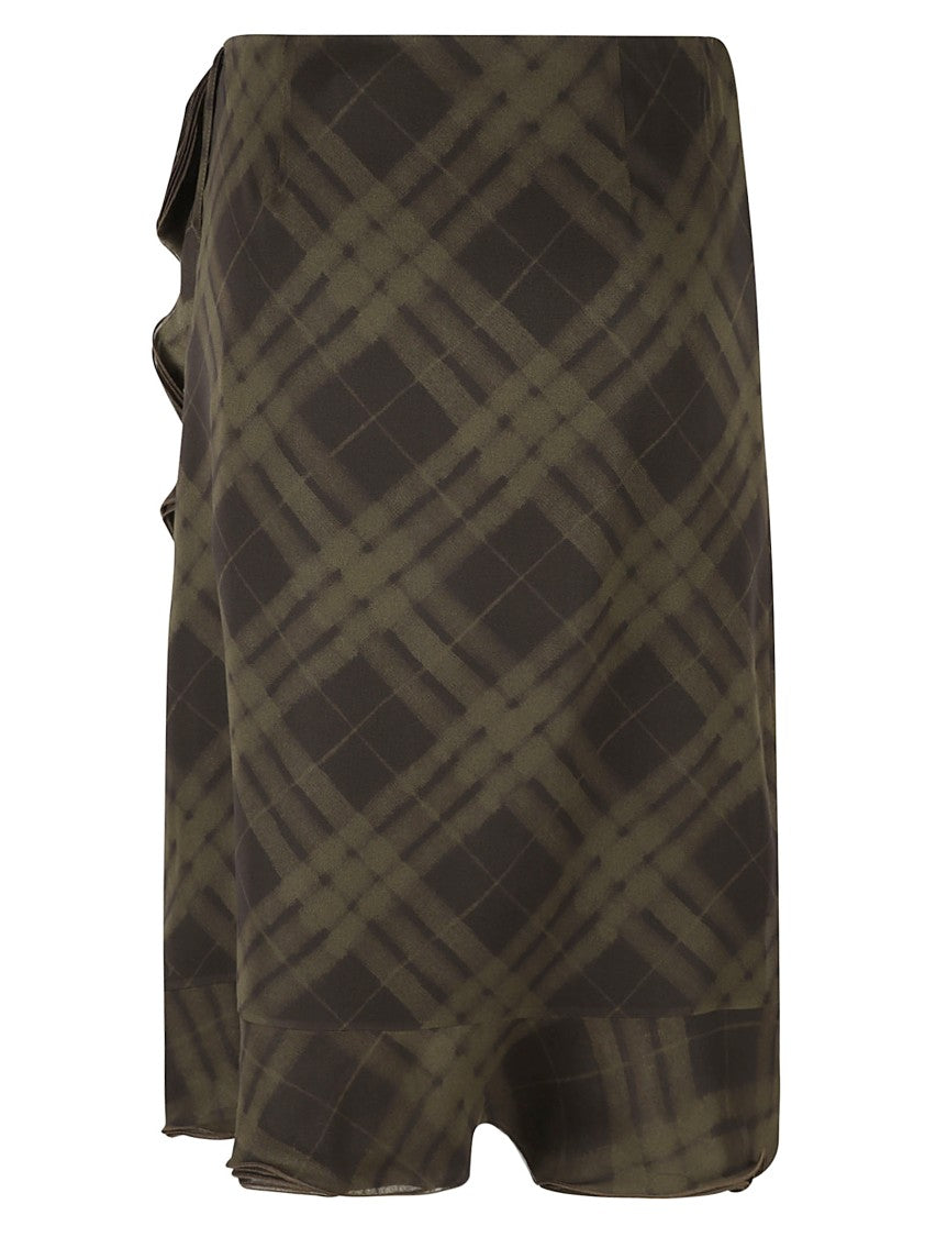 Burberry Plaid Ruffled Hem Skirt In Mulberry Silk