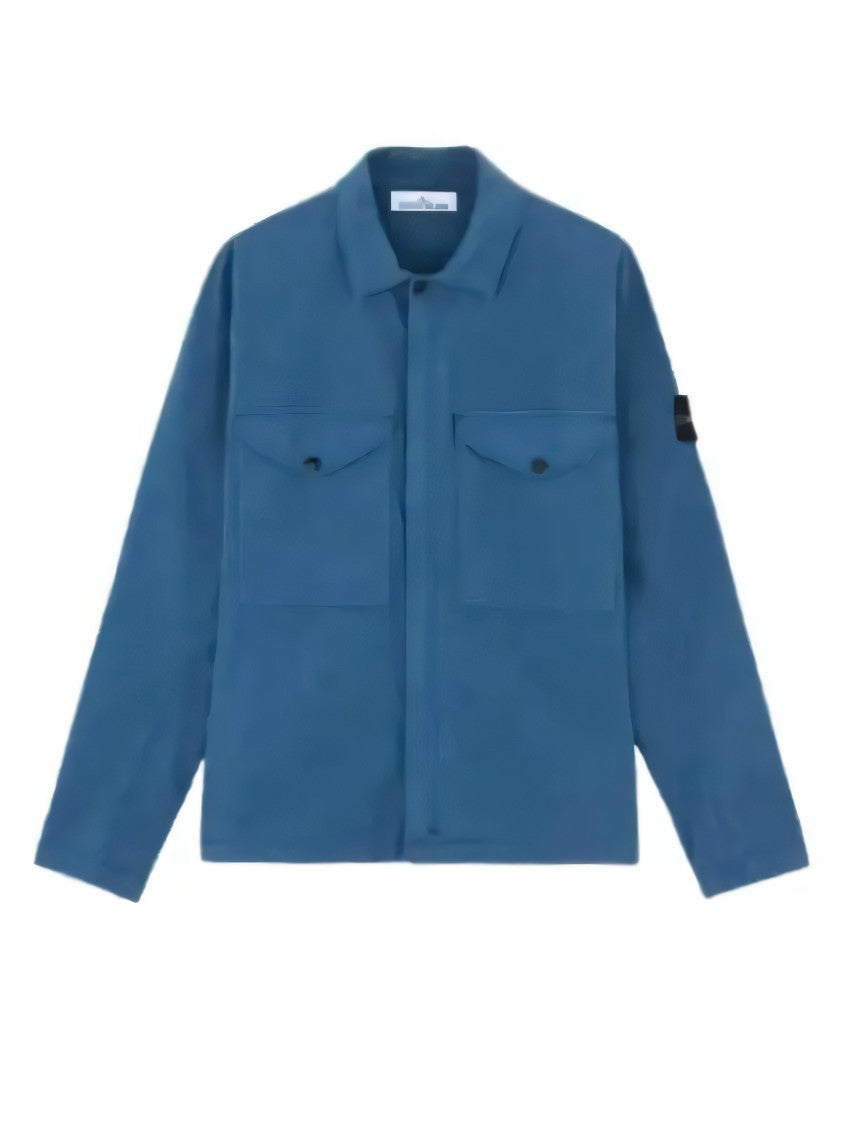 Stone Island Blue Jacket With Button-Up Front