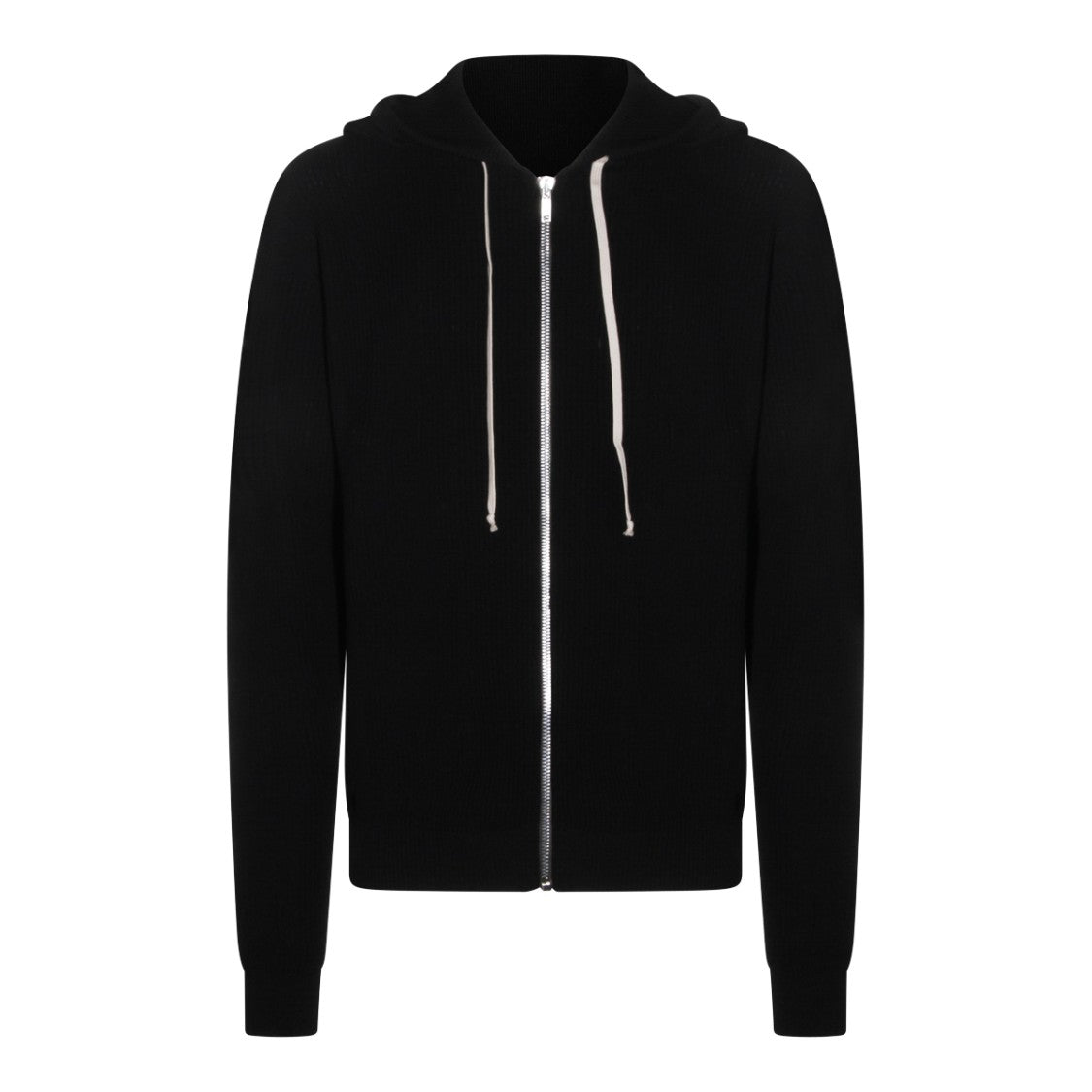 Rick Owens Black Wool Hooded Zip Sweater