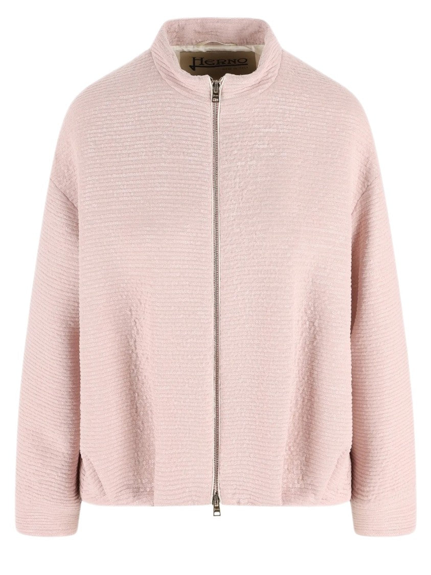 Herno Textured Sequin Bomber Jacket With Boxy Silhouette