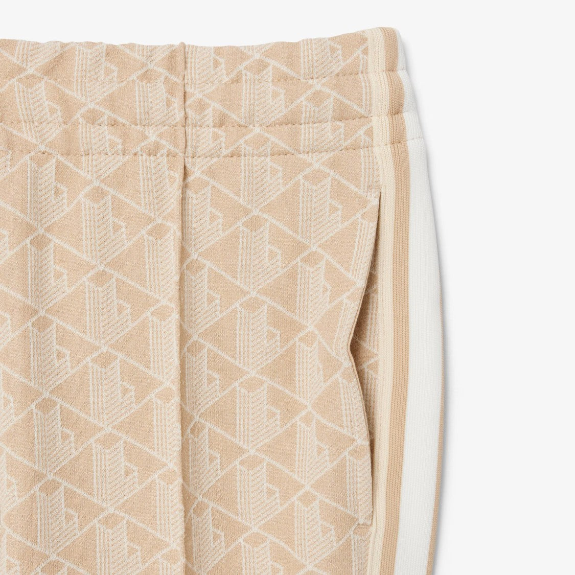 Lacoste Beige Knit Wide-Leg Pants With Geometric Pattern