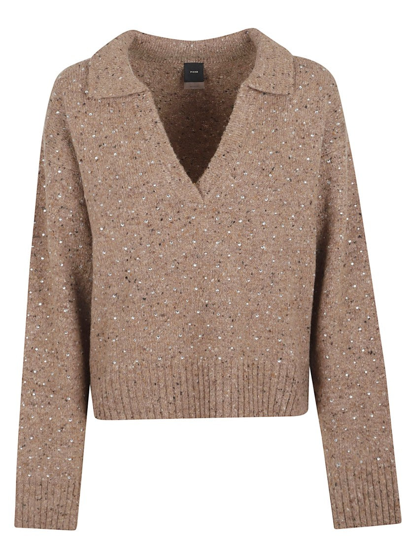 Pinko Cropped Knit Sweater With V-Neckline