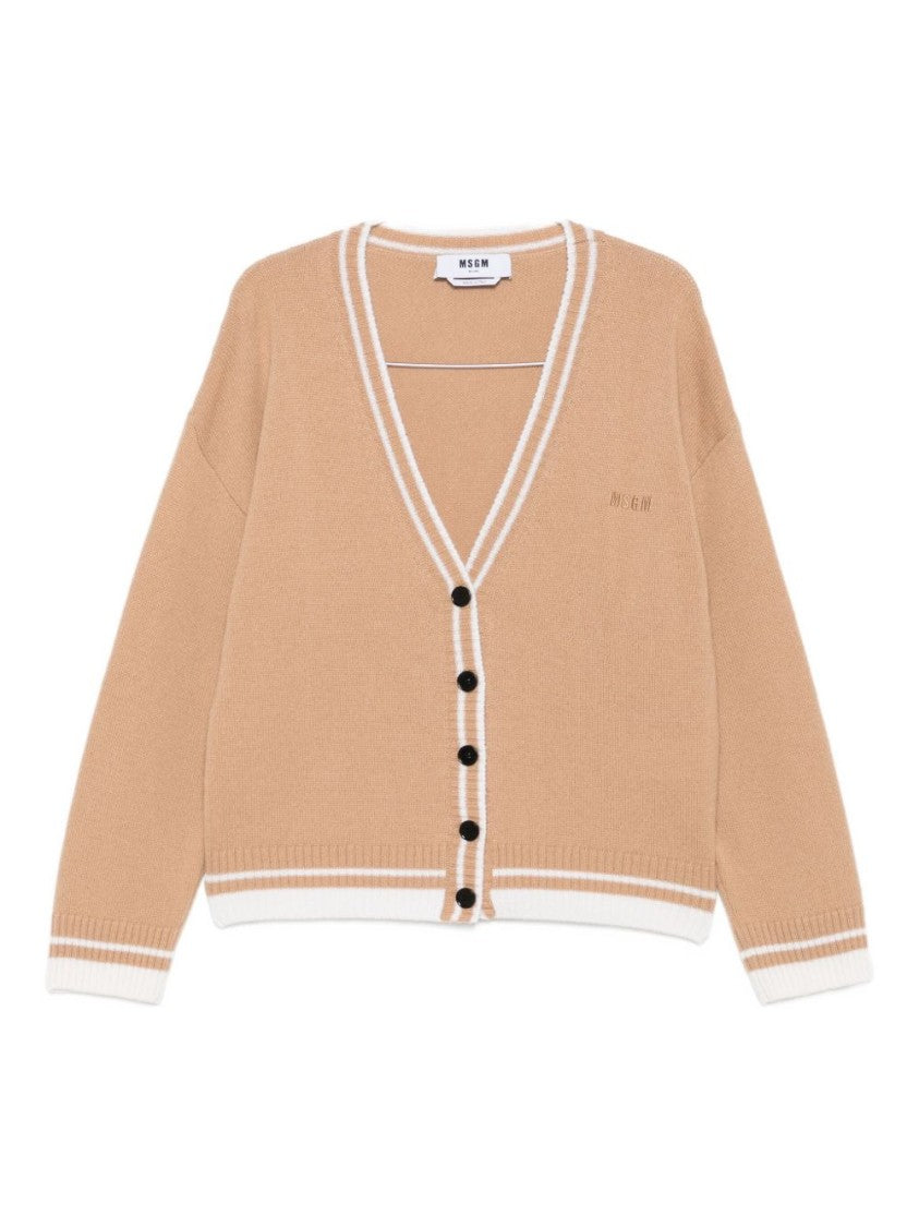 Msgm Long-Sleeved Cardigan Sweater With Deep V-Neckline And Button-Down Front