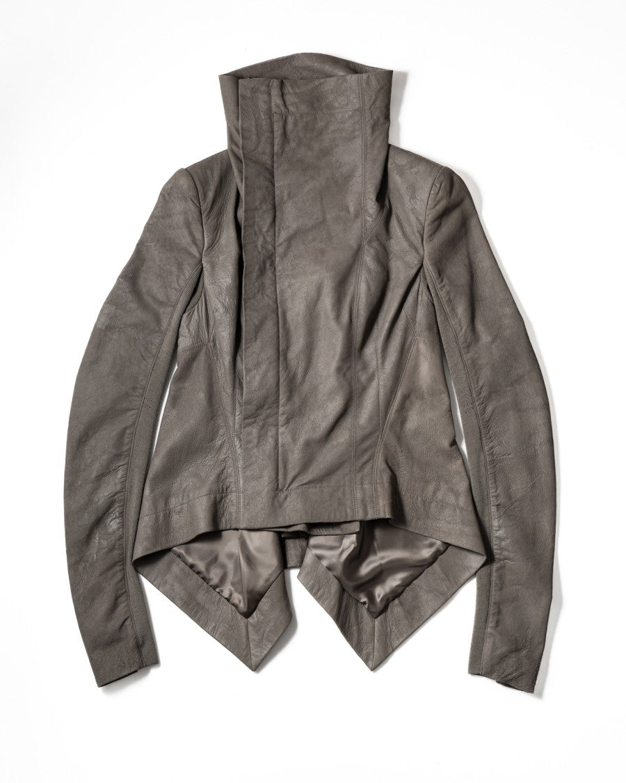 Rick Owens Taupe Grey Leather Biker Jacket