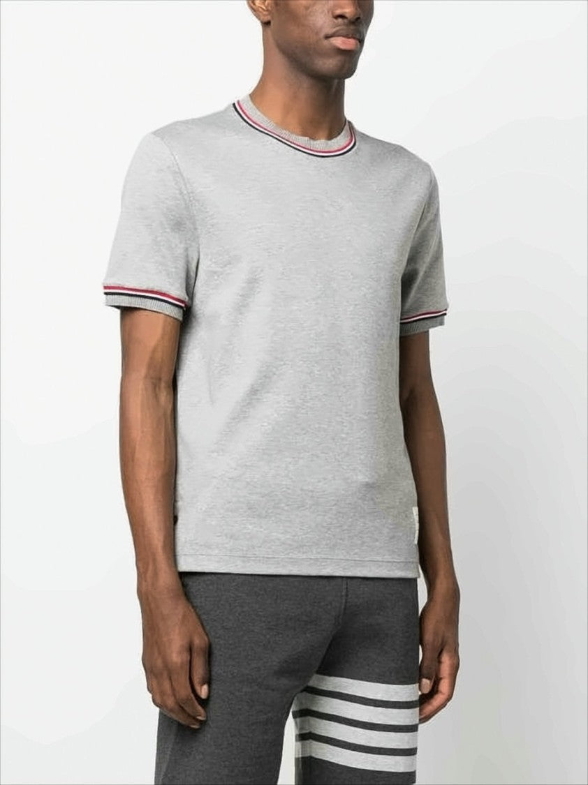 Thom Browne Light Grey Short-Sleeve T-Shirt With Ribbed Trims