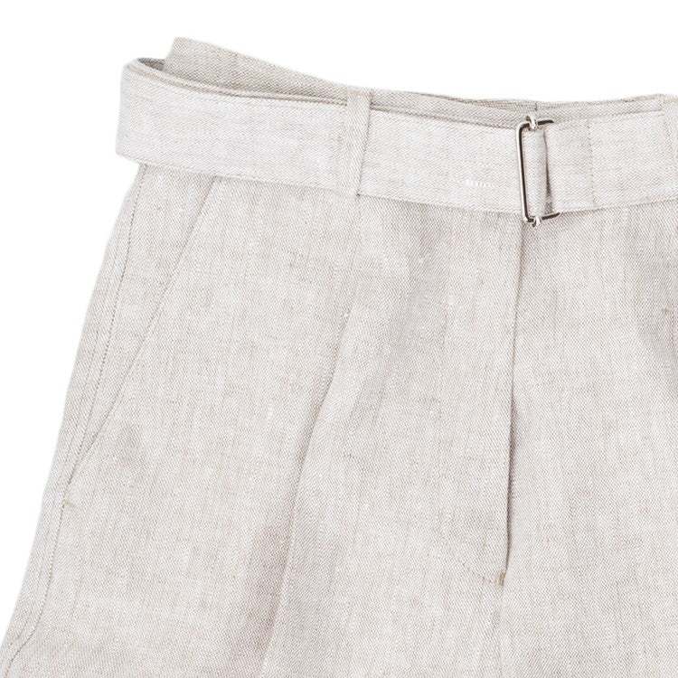 Officine Generale High-Waisted Beige Shorts With Permanent Pleat