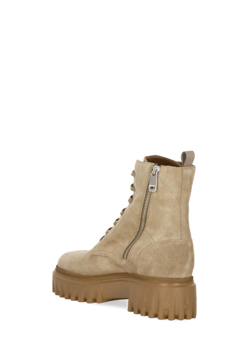 Hogan Beige Suede Boot With Side Zip And Para Rubber Sole