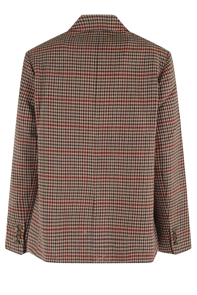 Essentiel Antwerp Cinnamon Check Print Oversized Blazer With Padded Shoulders