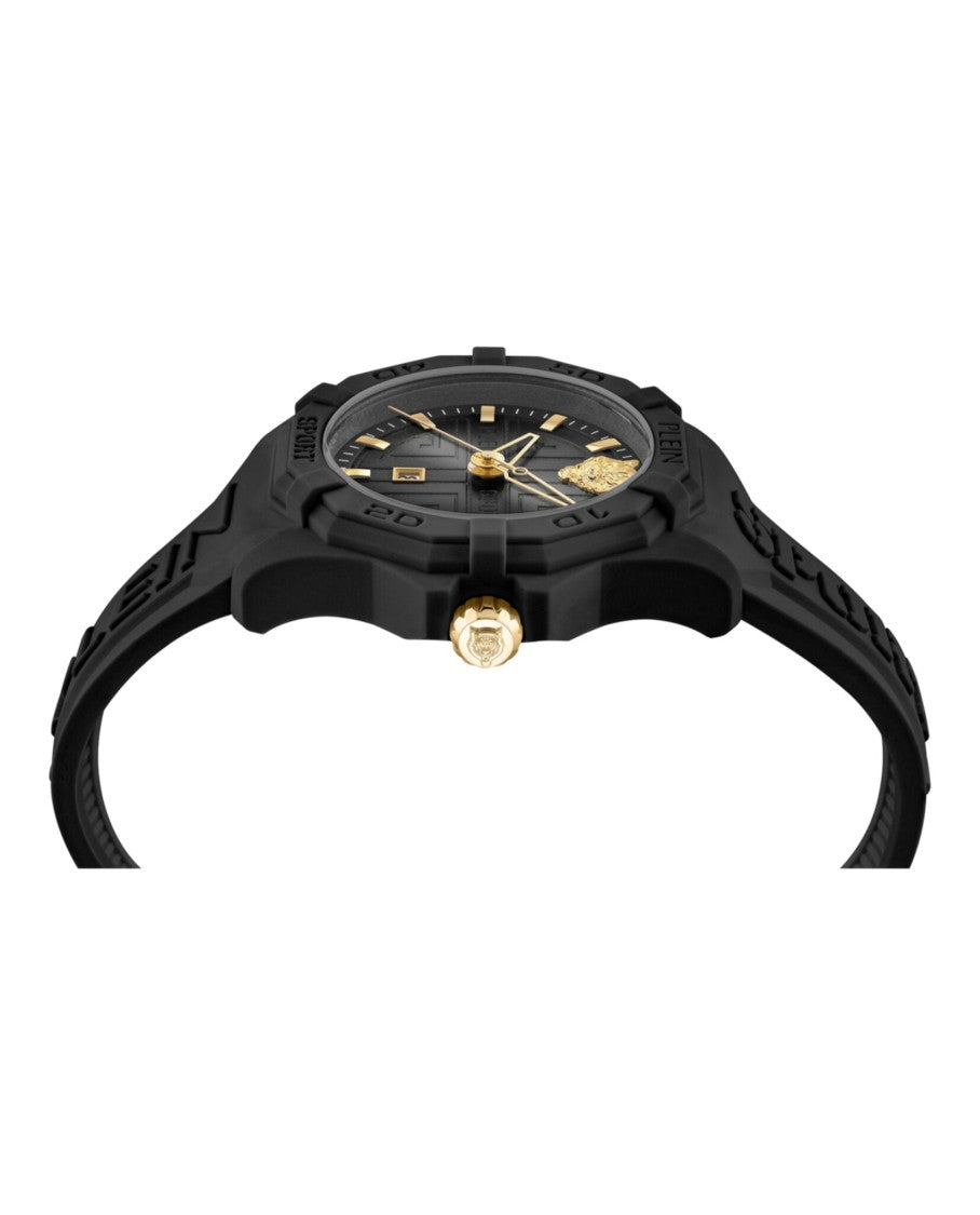 Plein Sport Fearless Black Silicone Watch With Gold-Tone Accents