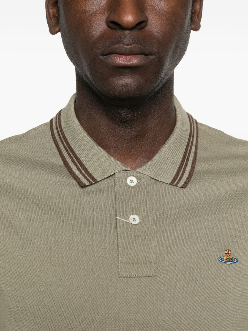 Vivienne Westwood Short-Sleeve Polo Shirt With Ribbed Collar And Striped Accents