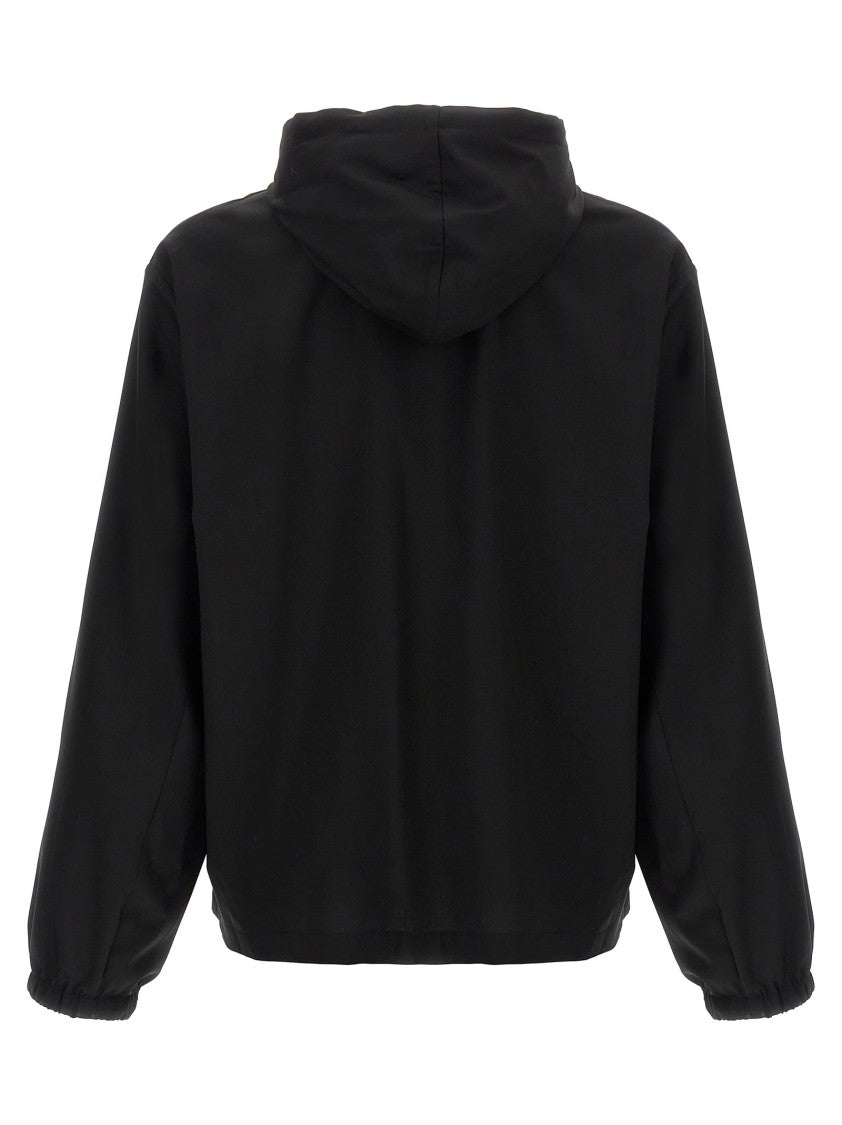 Givenchy Black Wool Hoodie With Front Logo Plaque And Zip Closure