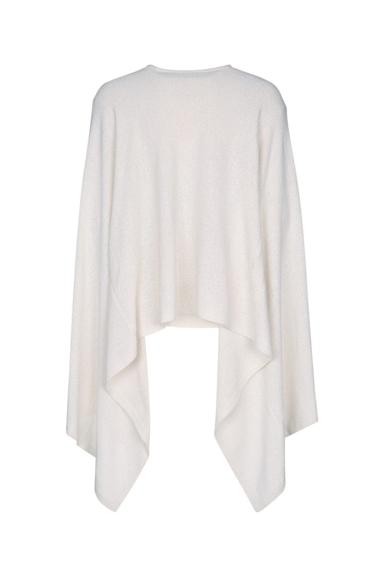 Totême Layered White Knit Cape With Asymmetrical Hemline