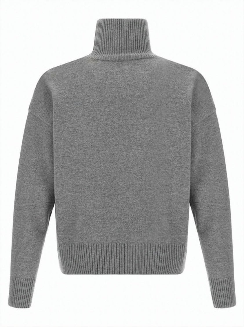 Ami Paris Soft Knitted Turtleneck Sweater With Ribbed Details